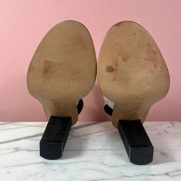 L.A.M.B Women’s Valiant Heeled Sandals Leather White Black 7.5 5” Heel - Picture 7 of 12